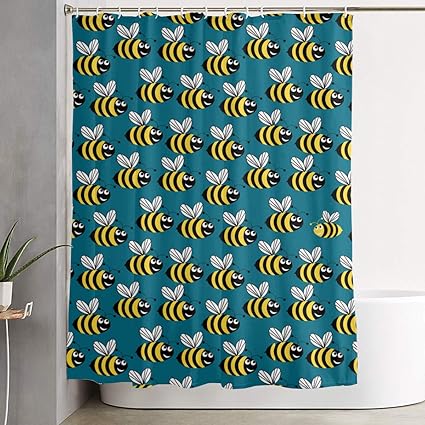 Niyoung Polyester Shower Curtains Yellow Bumblebee Bee Navy
