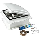 Furrion 10-Blade, 14" RV Rooftop Vent Exhaust Fan with Lid, Four Fan Speeds, Push-Button Controls, Removable Insect Screen, F