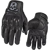 Keebik Goatskin Leather Motorcycle Motorbike Powersports Racing Gloves Reflective Skull Touchscreen for Men and Women Model