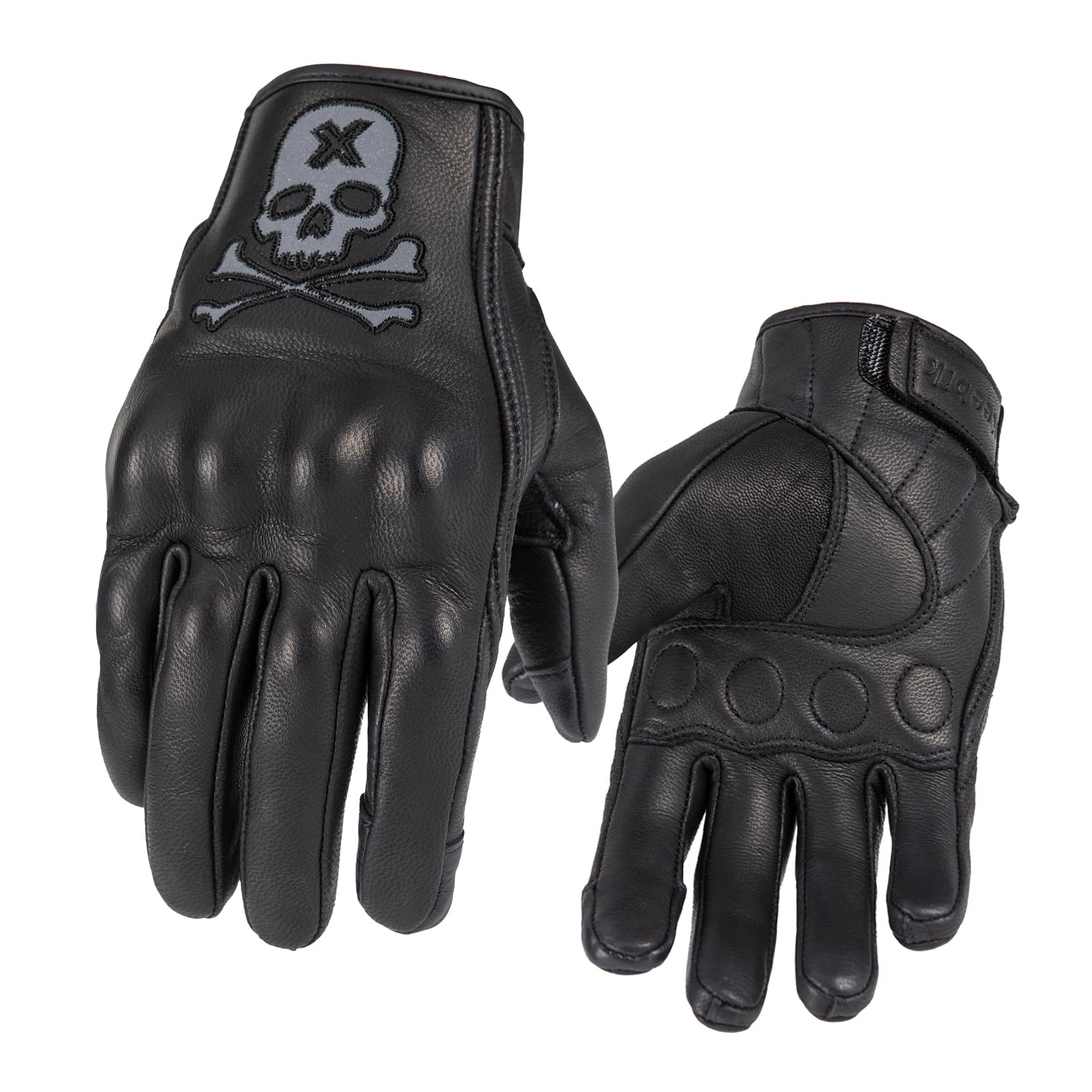 Photo 1 of Keebik Goatskin Leather Motorcycle Motorbike Powersports Racing Gloves Reflective Skull Touchscreen for Men and Women Model