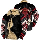 domirica Actec Western Cowboy Jackets for Men Ethnic Print Long Sleeve Zip Up Sherpa Fleece Vintage Winter Outdoor Coat