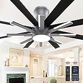 Fande-Aire 60 inch Black Ceiling Fans with Lights and Remote, Flush Mount Ceiling Fan for Living Room Bedoom，6 Speed Reversib