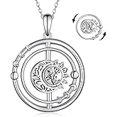 925 Sterling Silver Sun and Moon Necklace - Rotating Pendant Jewelry Gift for Women