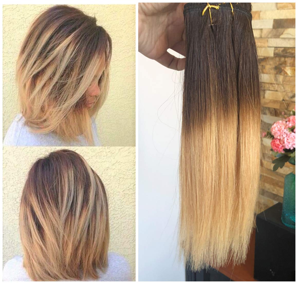 Amazon Com 16 Straight Full Head Ombre Real Clip In Human Hair