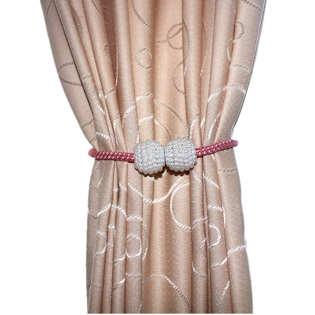Moraphee 4Pcs Curtain BuckleTiebacks Rope with Magnets Stick Anywhere Holdbacks for Window Curtain Rope Length 41cm-pink