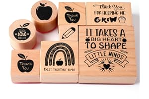 Supervitae 8 Pcs Teacher Appreciation Rubber Stamps Set Wooden Rubber Stamps Thank You Teacher Best Ever Vintage Wooden Art Craft for Crafting and DIY Scrapbooking Card Making Hand Book