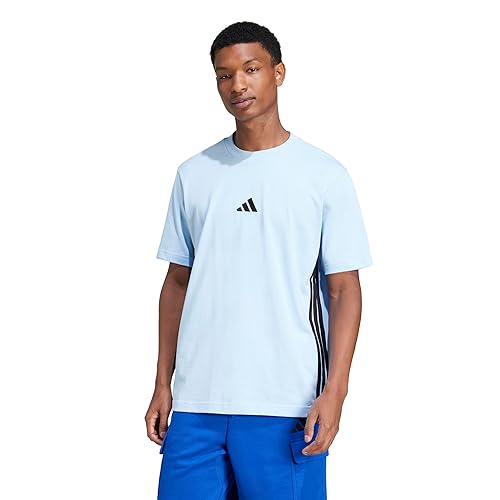 adidas Men's Essentials 3-Stripes Single Jersey T-Shirt, Blue/Black
