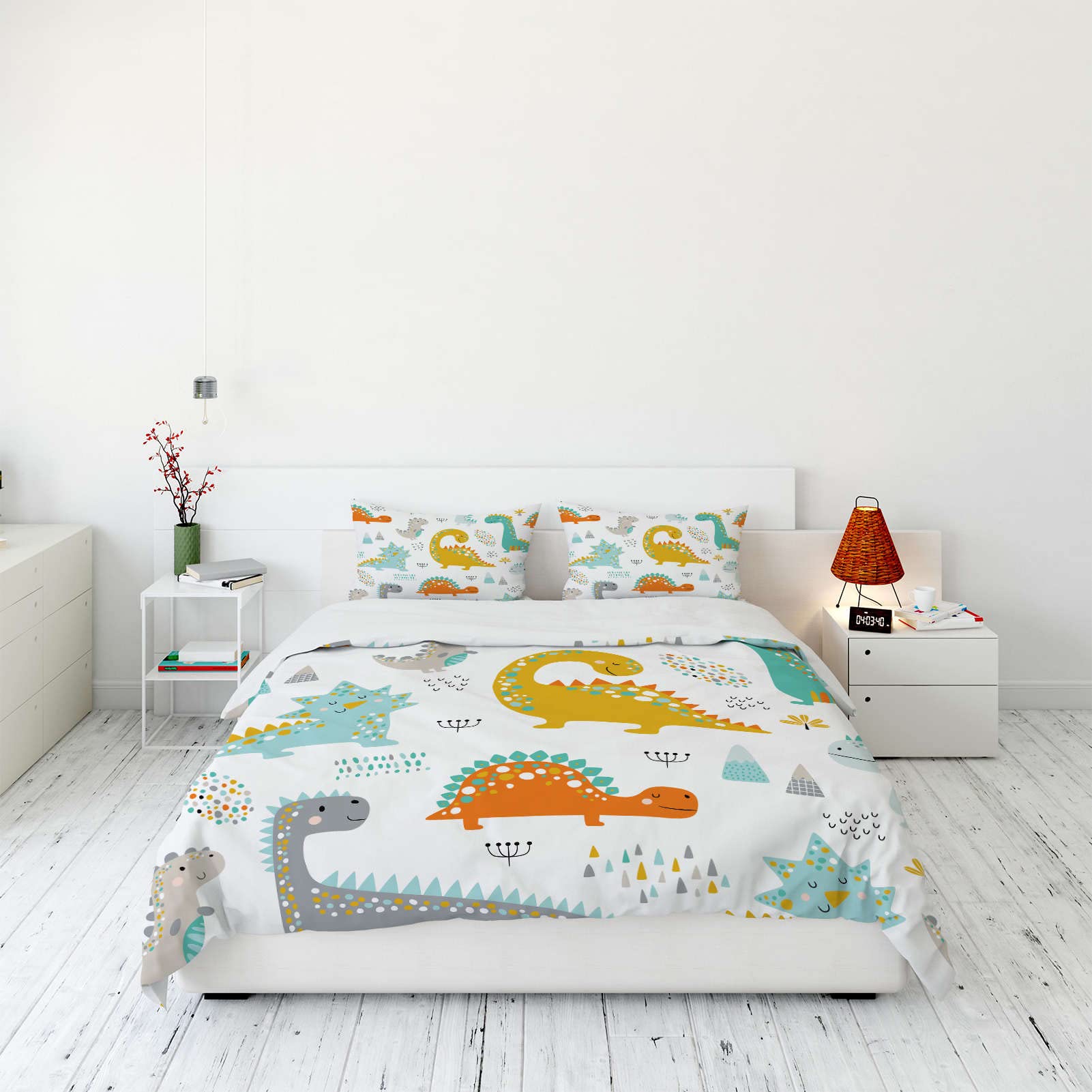 YUANZU Baby Bedding Set Double for Kids Boys Girls Nursery Duvet Cover Set 3 Pieces Colorful Cute Dino Animals Printed Soft Microfiber Quilt Cover with Zipper Closure (200 x 200 cm & 2Pillowcase)