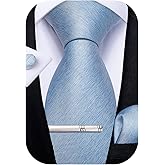 DiBanGu Mens Silk Necktie Solid Color Tie and Pocket Square Cufflink Tie Clip Set Woven Plain Ties for Men Wedding Party