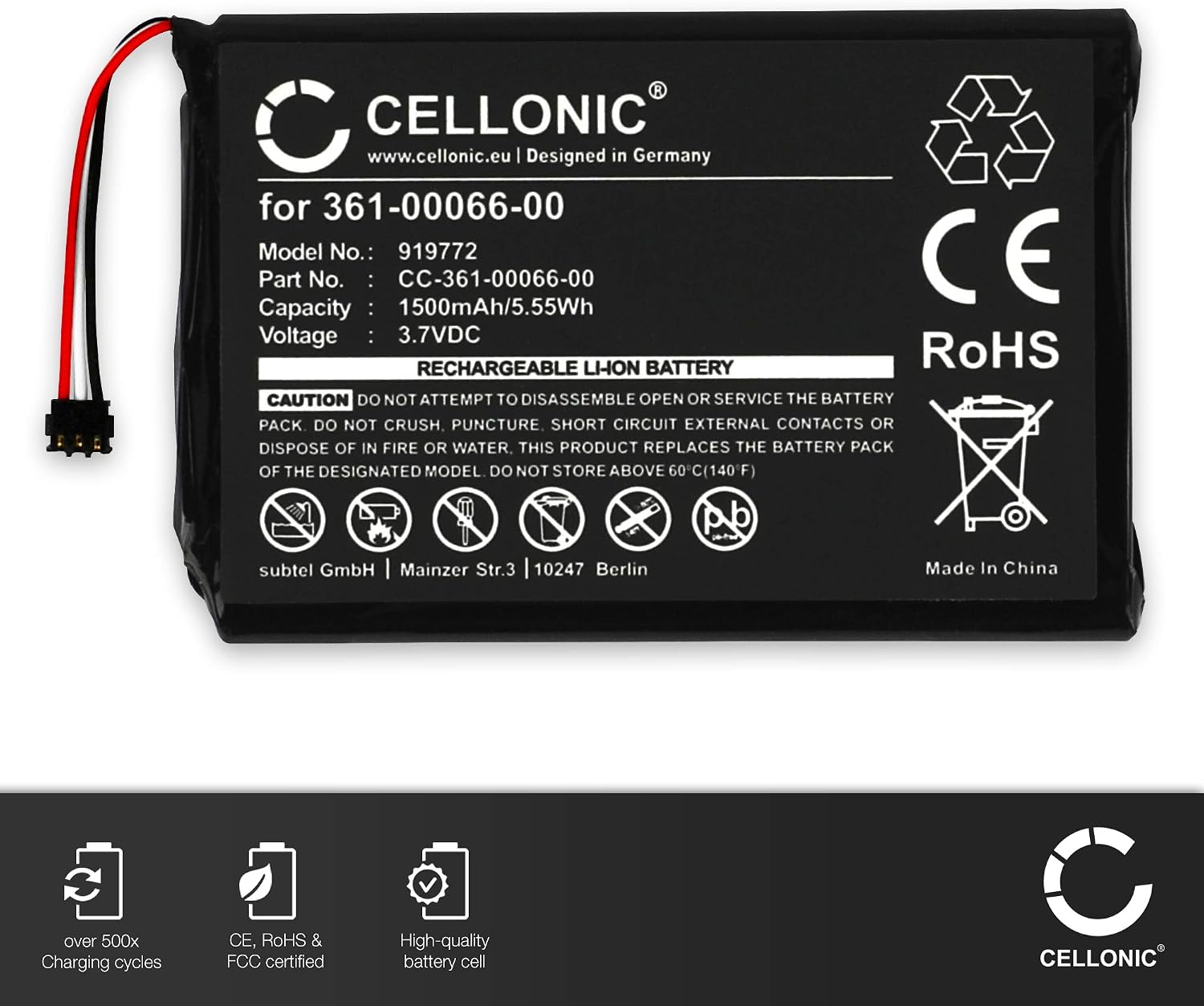 CELLONIC 1x Battery for GPS/Navigation Compatible with Garmin Camper 760LMT-D, Dezl 760, Camper 760, 361-00066-00 - (1500mAh, 3.7V) - Image 4