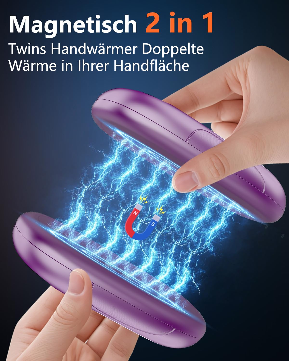 DDKJ Handwärmer Aufladbar 2 Pack 7000mAh - AI Magnetische Taschenwärmer USB mit LED-Display - Hand Warmers Elektrisch Beidseitig, Klein Hand Wärmer - Gifts für Outdoors, Jagd & Hiking - Dunkellila 2