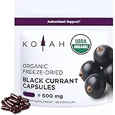 KOYAH - Organic Black Currant Capsules - Freeze-Dried, Whole-Berry, 600 mg, Vegan, Gluten-Free, Non-GMO. Antioxidant Support. 60 Capsules