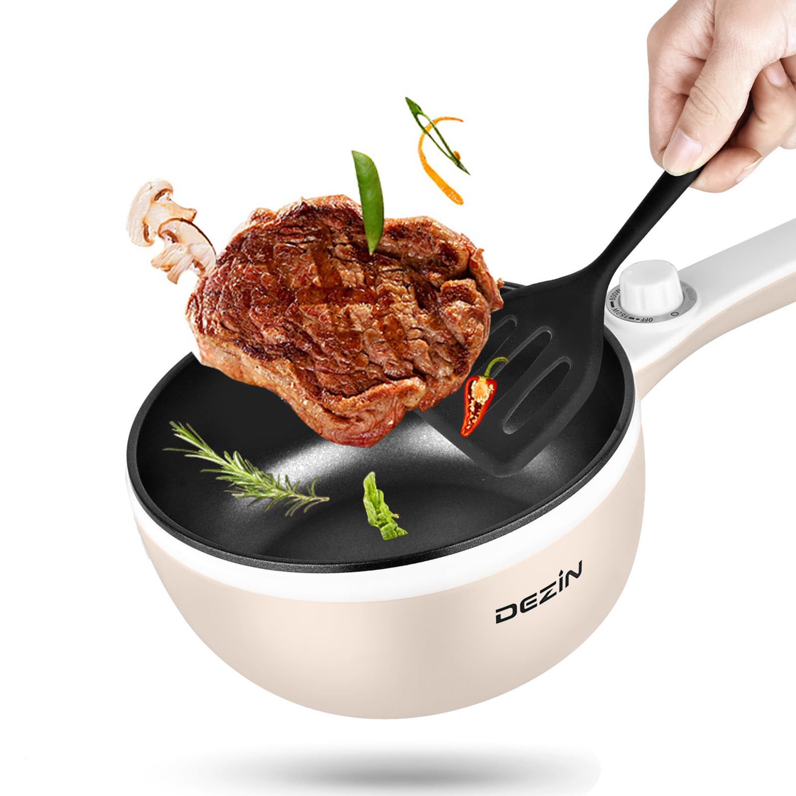 Dezin Hot Pot Electric Upgraded, Non-Stick Sauté Pan, Rapid Noodles Electric Pot, 1.5L Mini Portable Hot Pot for Steak, Egg, Fried Rice, Ramen, Oatmeal, Soup with Power Adjustment