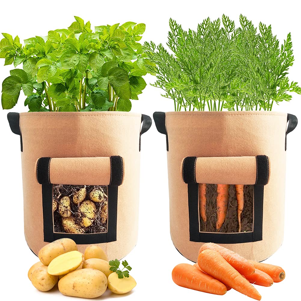 FANDE Potato Planting Bag, 2PCS Vegetable Plant Growing Bag, Plant Planting Container, with Flip Cover and Handle, for Growing Vegetables, Fruits, Household Planting Bag (10 Gallons)