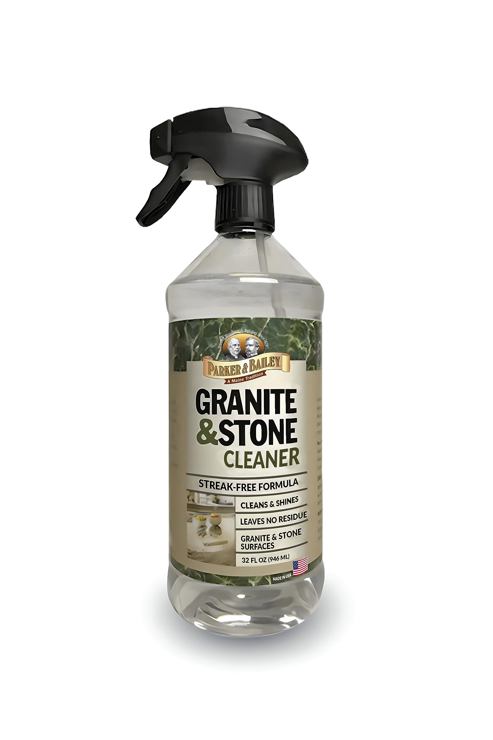 PARKER & BAILEY Granite & Stone Cleaner - Granite Countertop Cleaner Kitchen Island Cleaning Spray Marble Cleaner Tile Cleaner Slate Quartz Daily Granite Cleaner Bathroom Counter Cleaner -White, 32 Oz