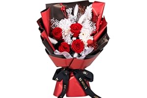 Flowers Real Bouquet Birthday,XMFAYUAN Roses Real Flowers,Cut Flowers For Delivery Prime,Preserved Flower Bouquet For Mothers Day Valentines Day Anniversary (4 Red Roses)