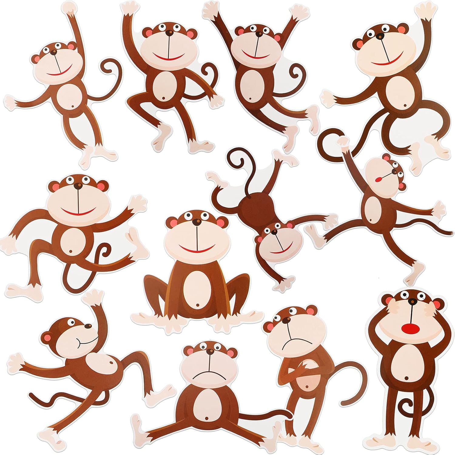 48 Pieces Monkeys Cut-Outs Jungle Animals Cutouts Classic Monkey Boy Accent with 3 Sheet Glue Point Dot for Jungle Theme Party Games Calendars Bulletin Boards Classrooms Learning Spaces Decor