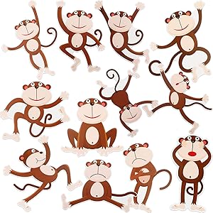 48 Pieces Monkeys Cut-Outs Jungle Animals Cutouts Classic Monkey Boy Accent with 3 Sheet Glue Point Dot for Jungle Theme Party Games Calendars Bulletin Boards Classrooms Learning Spaces Decor