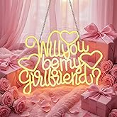 Tujoe Large Will You Be My Girlfriend Neon Light Hanging Proposal Sign Valentines Day Wall Decor Dimmable Switch Warm White LED Light Letters Sign for Girlfriend Bedroom Living Room USB