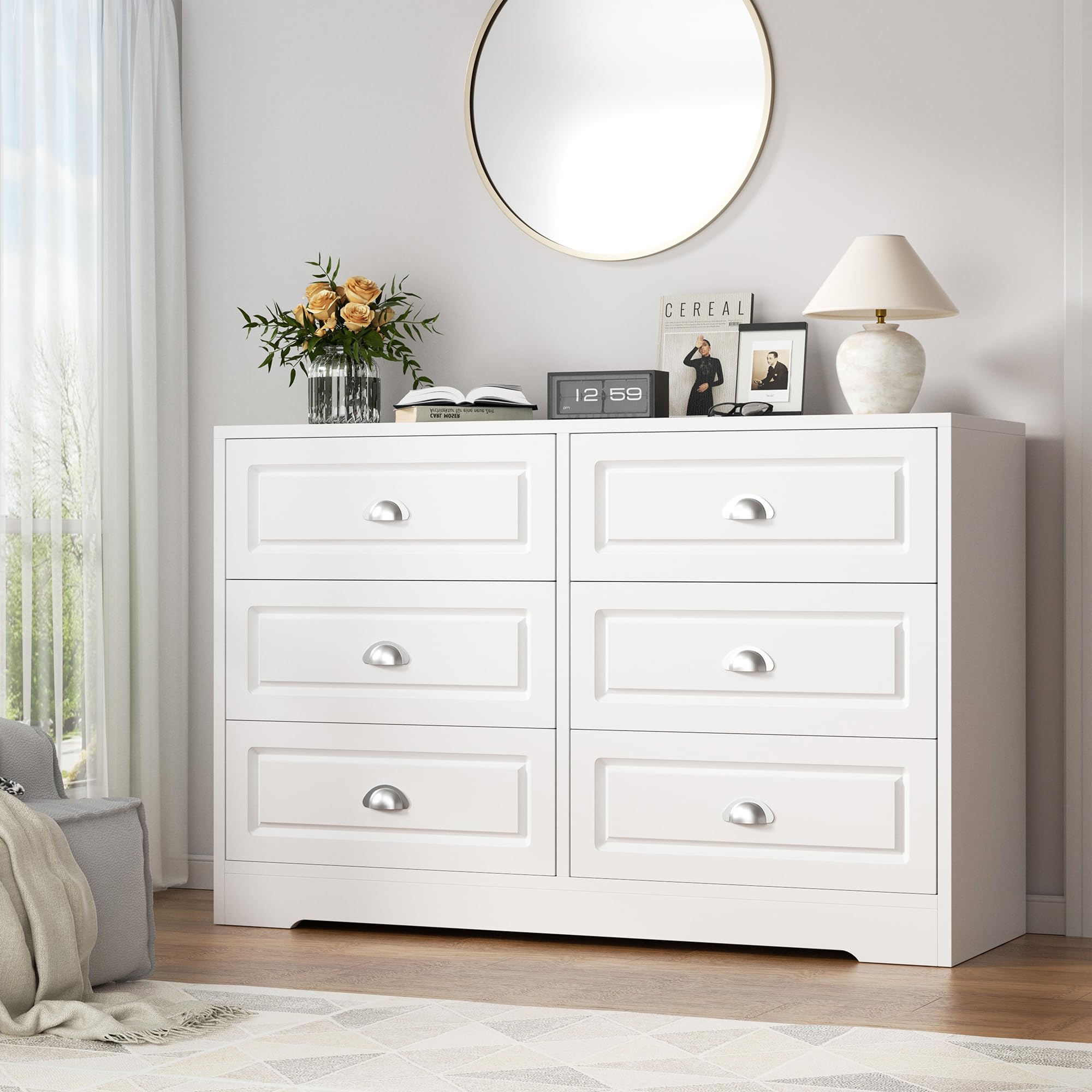 Photo 1 of **MISSING PARTS**Shintenchi Dresser for Bedroom with 6 Drawers,Double Dresser & Chest of Drawers Wooden Organizer with Metal Handle, Storage TV Stand for Living Room,White