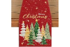 Artoid Mode Xmas Trees Merry Christmas Table Runner, Seasonal Winter Red Kitchen Dining Table Decoration for Home Party Decor 13x72 Inch