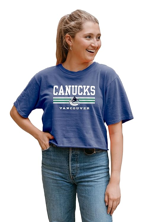 Blue 84 Women's Standard NHL Officially Licensed Crop Top T-Shirt Ringspun Team Color