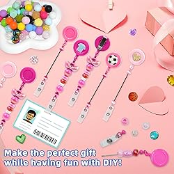 60pcs Rose Pink Beadable Badge Reels Making Kits