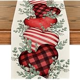 Artoid Mode Hearts Love Valentine's Table Runner Home Decor 13x72 Inch | Eucalyptus Buffalo Plaid French Stripes, Anniversary Party Kitchen Dining Table Decoration