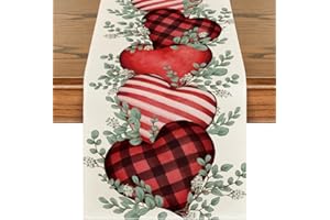 Artoid Mode Eucalyptus Hearts Valentine's Day Table Runner, Holiday Kitchen Dining Table Decoration for Home Party Indoor 13x72 Inch
