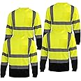 CAMNWAMN Apparel High Visibility Shirts, Long Sleeve Hi Vis Reflective Safety Shirts with Pocket for Men