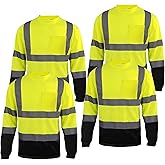 CAMNWAMN Apparel High Visibility Shirts, Long Sleeve Hi Vis Reflective Safety Shirts with Pocket for Men
