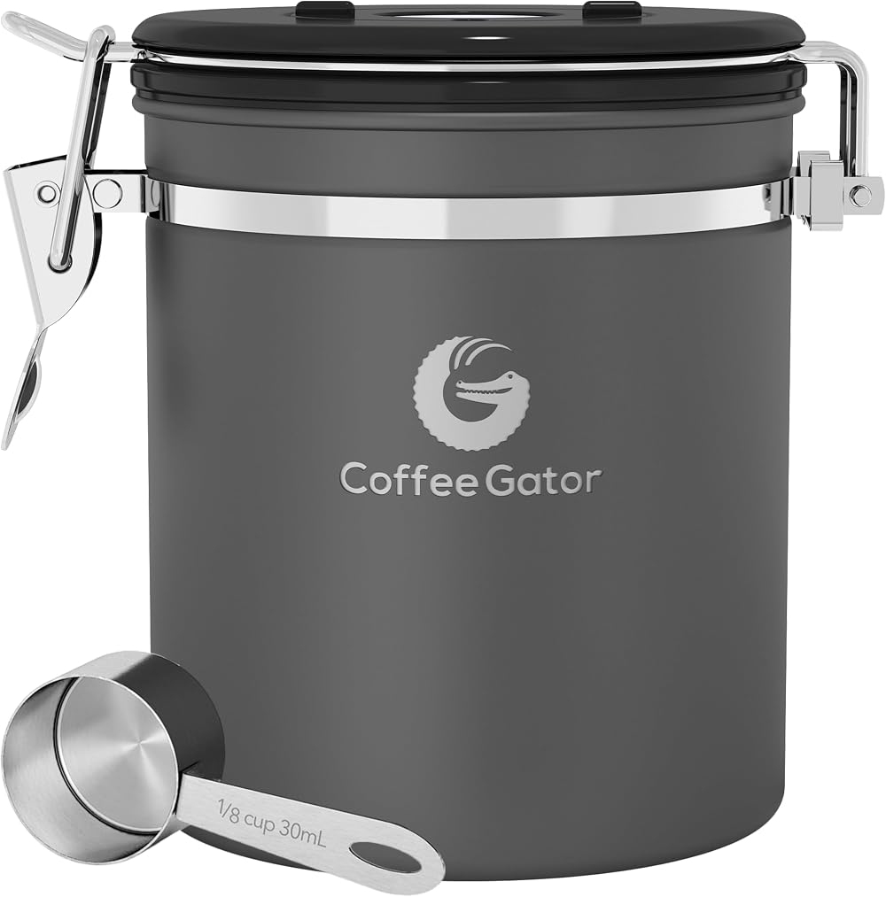 Coffee Gator 1300 mL Stainless Steel Airtight Canister with Date Tracker