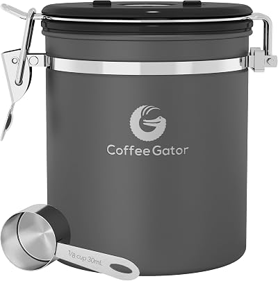 Coffee Gator 1300 mL Stainless Steel Airtight Canister with Date Tracker