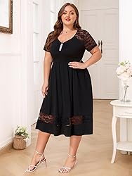 LapaPlus 2025 Women Plus Size Lace Summer Dress - V
