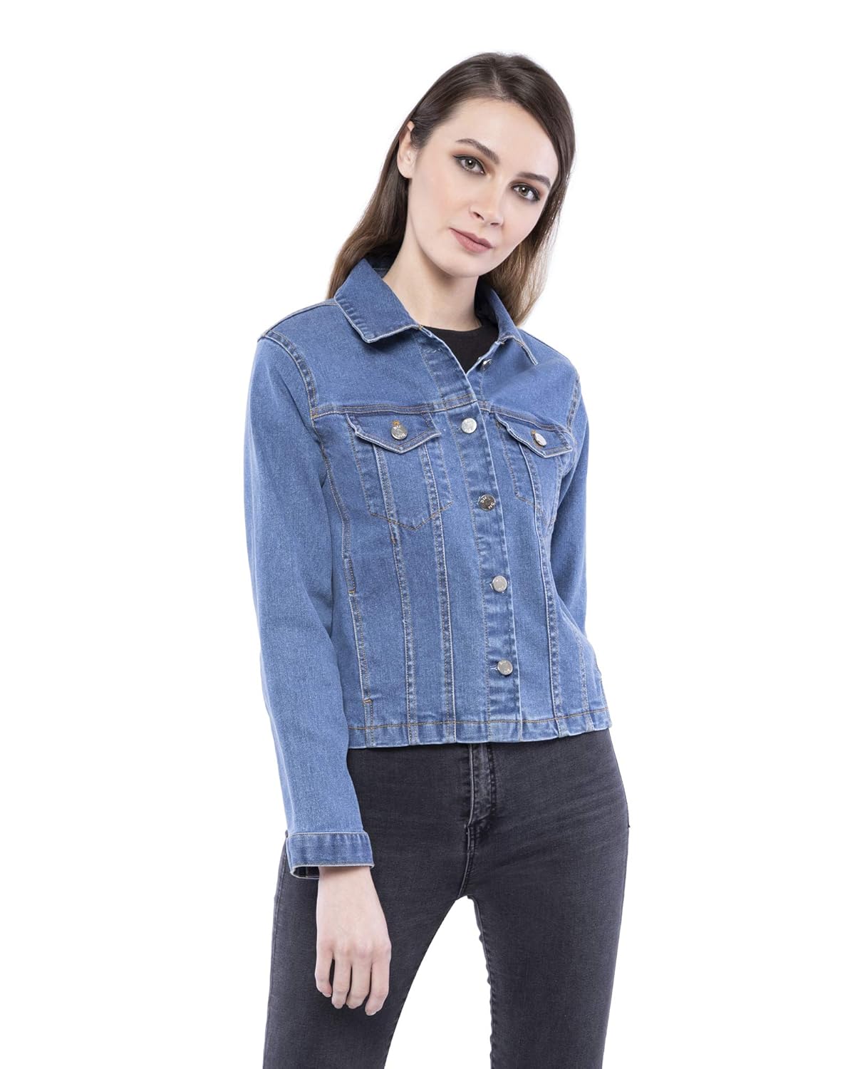 d52 women's blue stretchable denim jacket