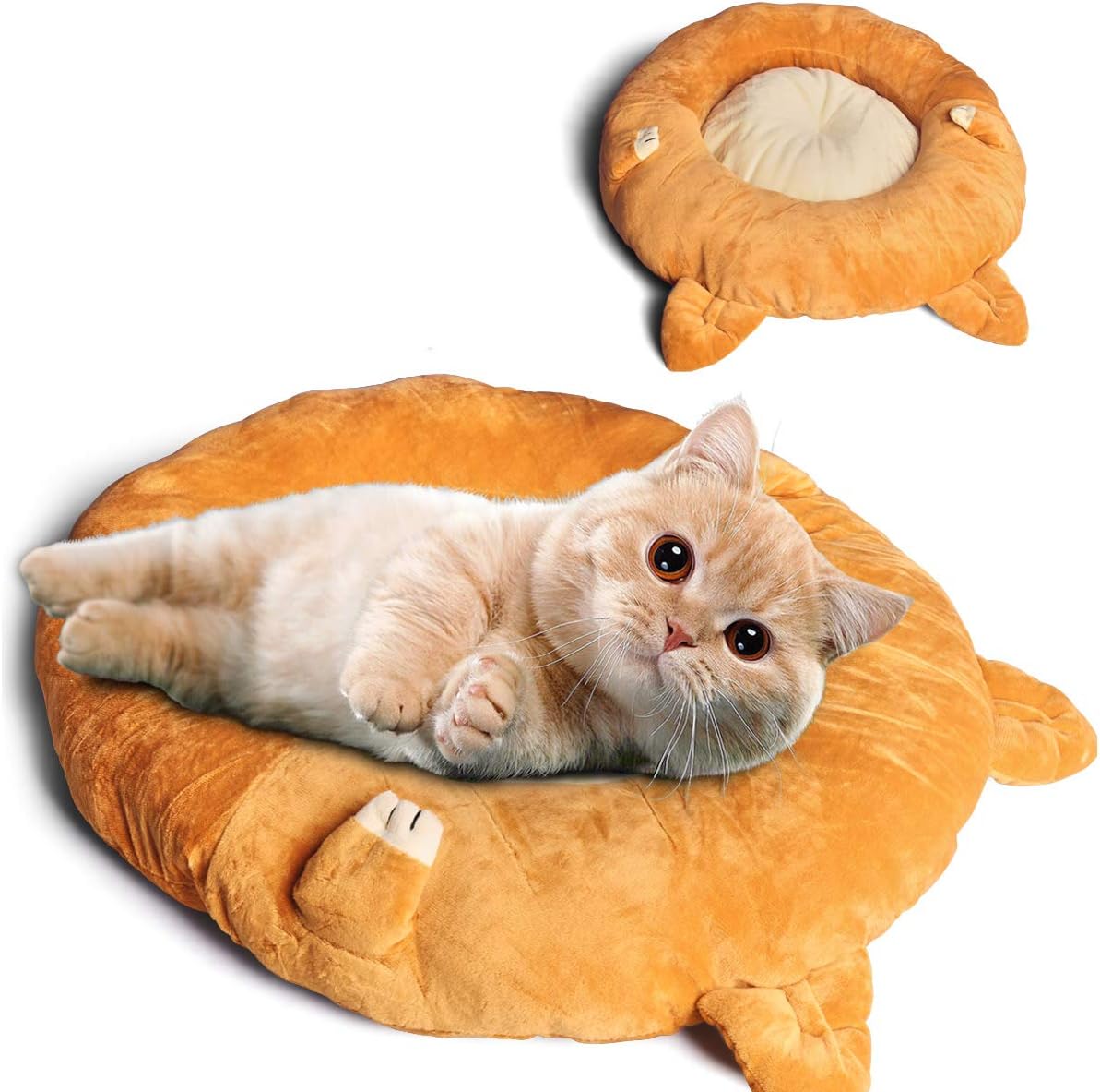 MushroomCat Modern Fluffy Round Small Cat Bed Indoor Brown