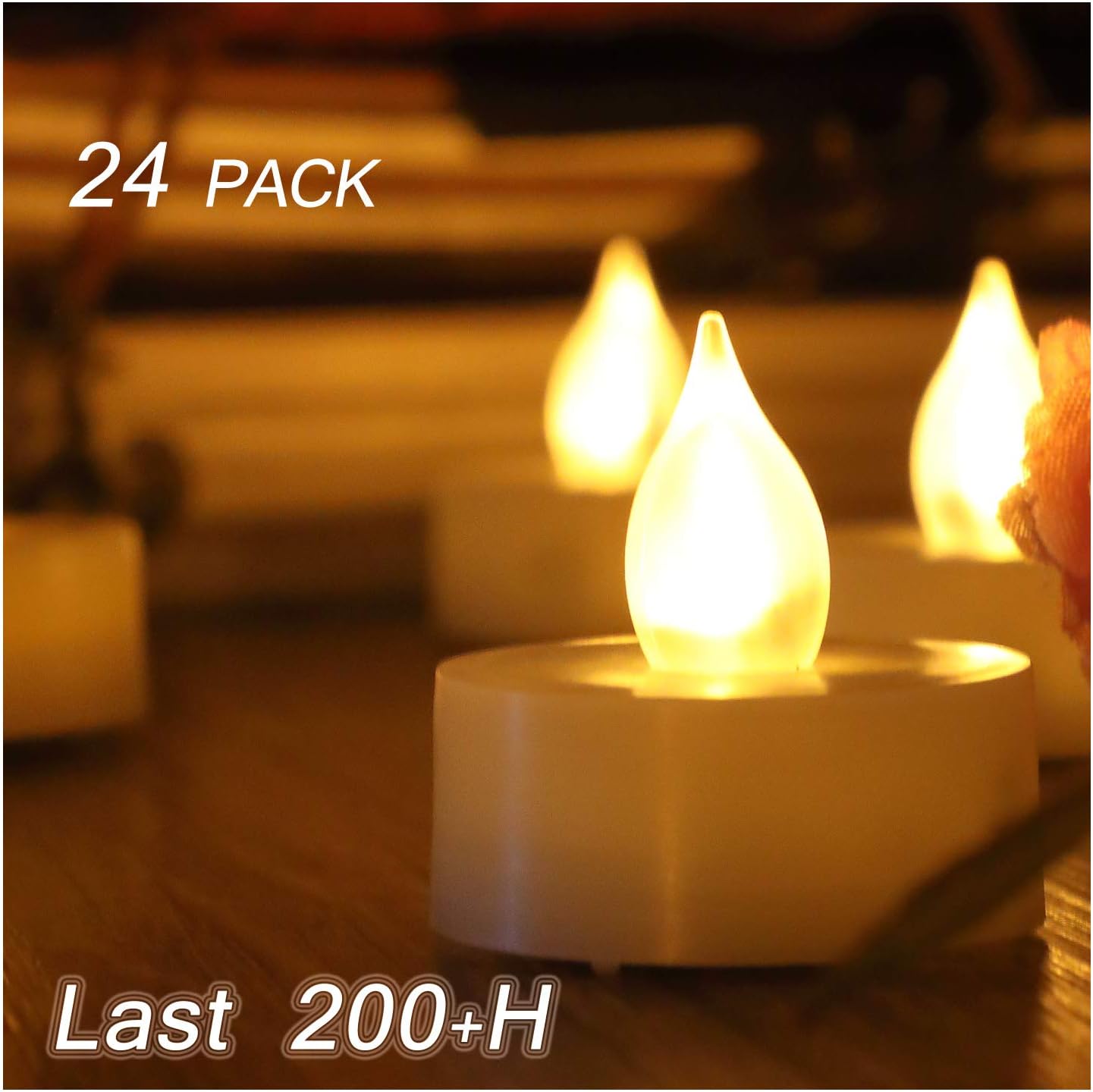 24 PCS Small Unscented Cream White Fake Flickering Battery Operated Powered Electric Flameless LED Tea Lights Tealight Candles Bulk Set Lot Baptism Party Wedding Decorations Home Kitchen Decor Gifts