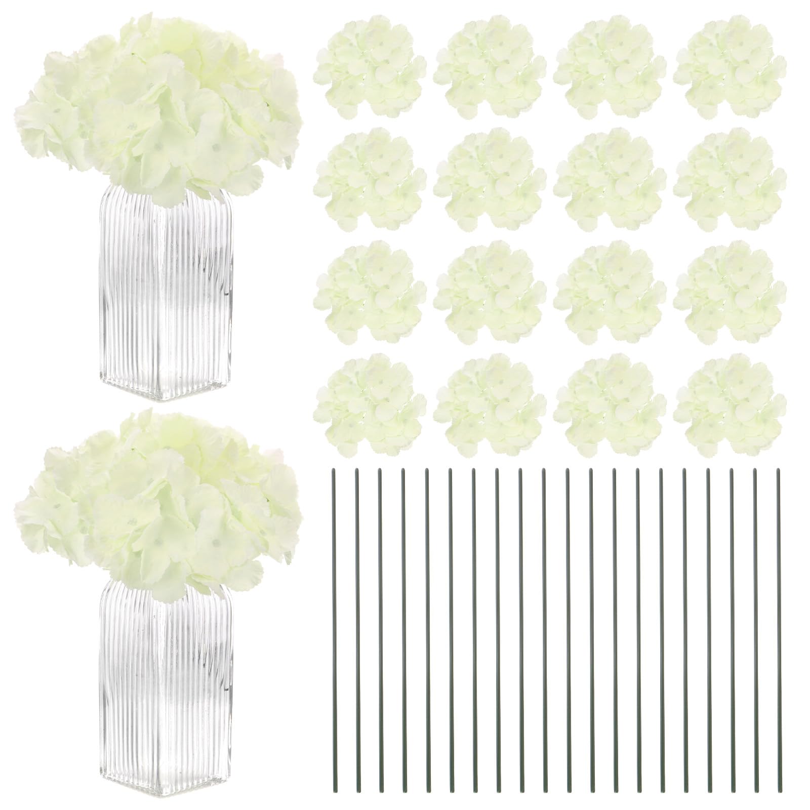 M METERXITY 40-Pack Silk Hydrangea Flowers, Artificial Flowers Heads with 40pcs Stems, Full Hydrangea Flowers for Home Decor/Wedding/Christmas/DIY/Party/Garden [Beige]