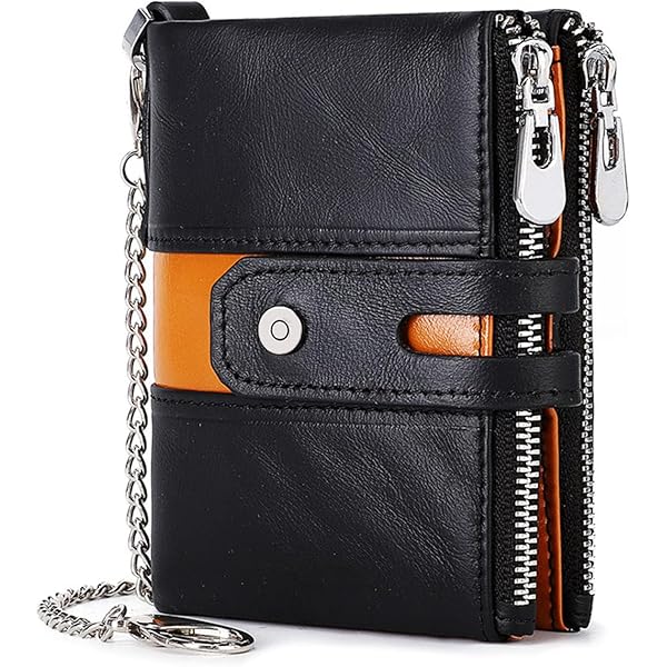 Genuine Leather Trifold Biker Chain Wallet - Spider Logo, ID & Card Holder (Unisex)