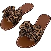 GORGLITTER Women's Bow Cheetah Summer Flat Sandals Leopard Dressy Open Toe Trendy Slide Sandals 2025