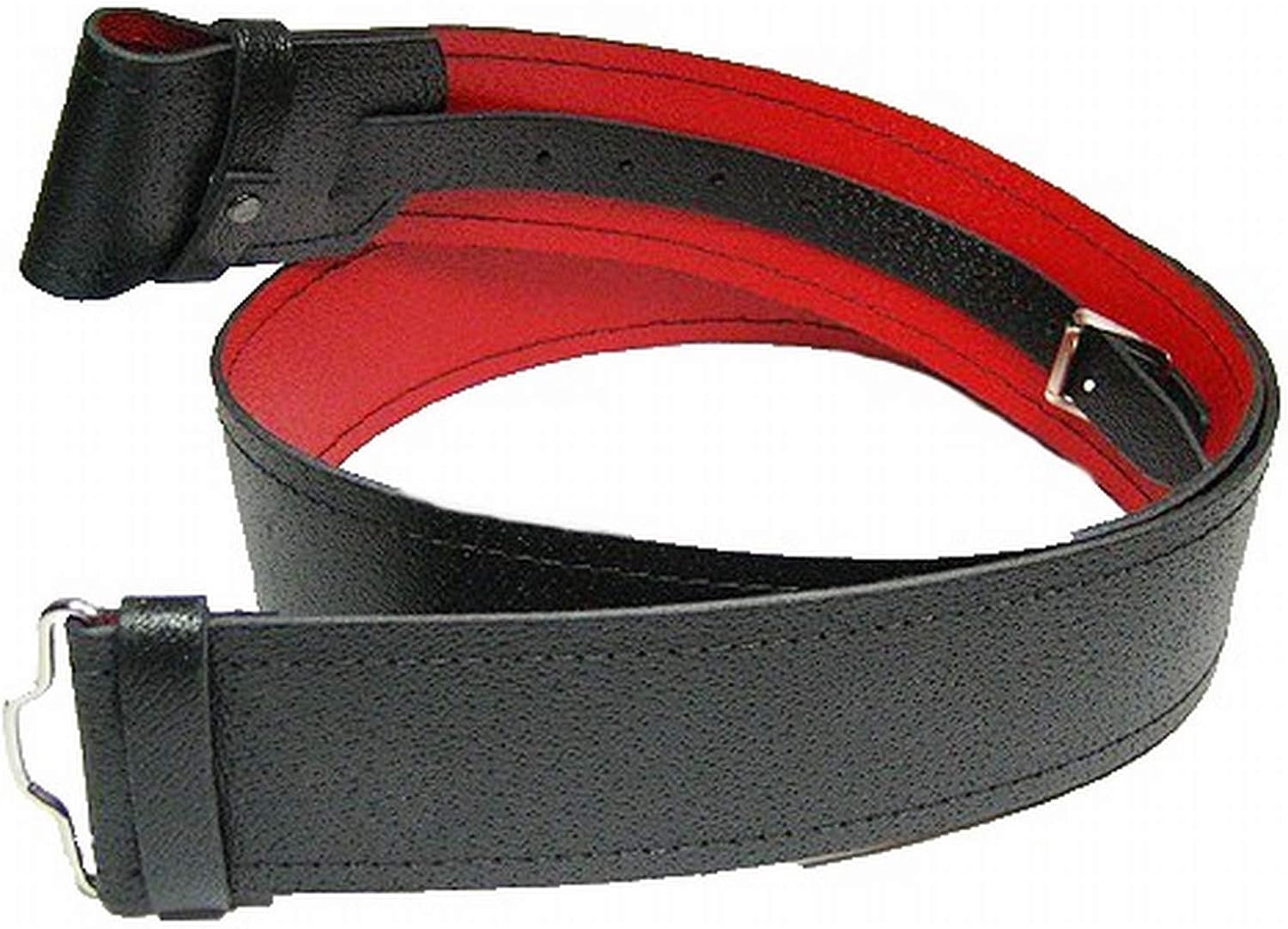 Mens Standard Scottish Black Leather Kilt Belt Red Lining All Sizes