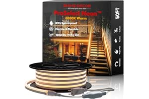 Shine Decor LED Neon Rope Lights AC 120V, ETL-Listed Flexible 120LEDs/M Dotless Strip Lighting, Custom Cuttable & IP65 Waterproof for Indoor Outdoor, 3000K Warm White, 50FT