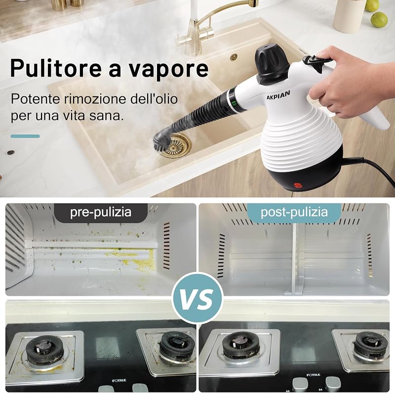 Pulitrice a Vapore Portatile, Steam Cleaner con 10 Accessori