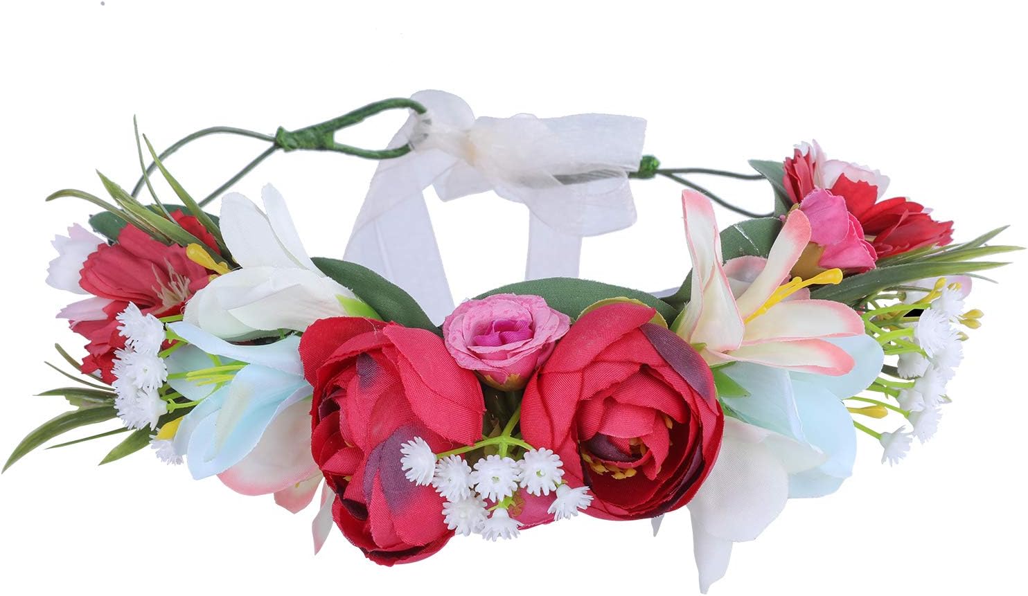 HAIMEIKANG Adjustable Flower Crown Headband - Flower Headband for Women Girl Floral Festival Wedding Party Wreath