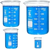 Glass Beaker Set, 4 Sizes, Karter Scientific 214T2 | Griffin Low Form, 3.3 Boro, 10ml, 50ml, 100ml, 250ml