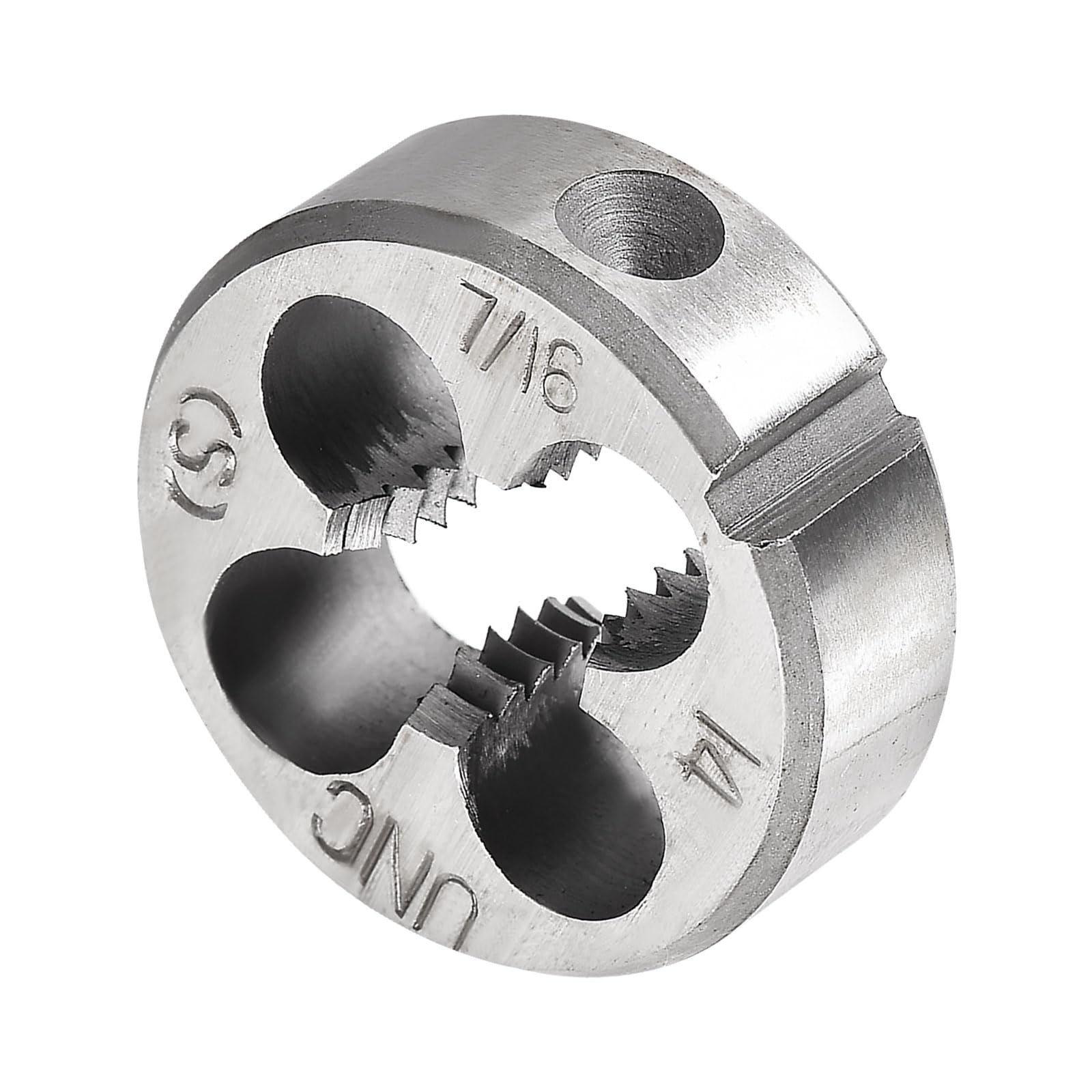 CoCud Round Thread Repair Die, 7/16-14 UNC Die 30mm OD, Alloy Tool Steel Right Hand Cylindrical Pipe Threading Tool with 4 Chip Holes - (Applications: for Threading Repairing)