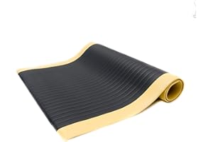 Bertech Anti Fatigue Floor Mat (Made in USA), 2 Feet Wide x 3 Feet Long x 3/8 Inches Thick, Ribbed Pattern Top, Black with Yellow Border, Bevelled on All Four Sides, RoHS and REACH Compliant