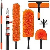 26FT High Reach Duster Cleaning Kit with 5-20 FT Extension Pole | High Ceiling Dust and Window Clean Kit with Microfiber Feather Duster,Cobweb Duster,Ceiling Fan Duster,Window Squeegee Clean
