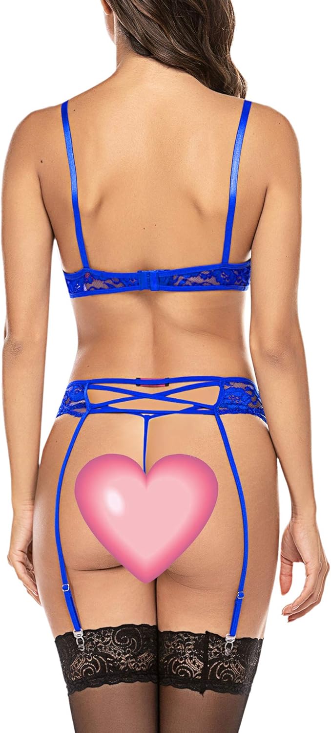 Avidlove Sexy Lingerie for Women Lingerie Set with Garter Belts Lace Teddy Babydoll Bodysuit Nightwear Outfit: Clothing