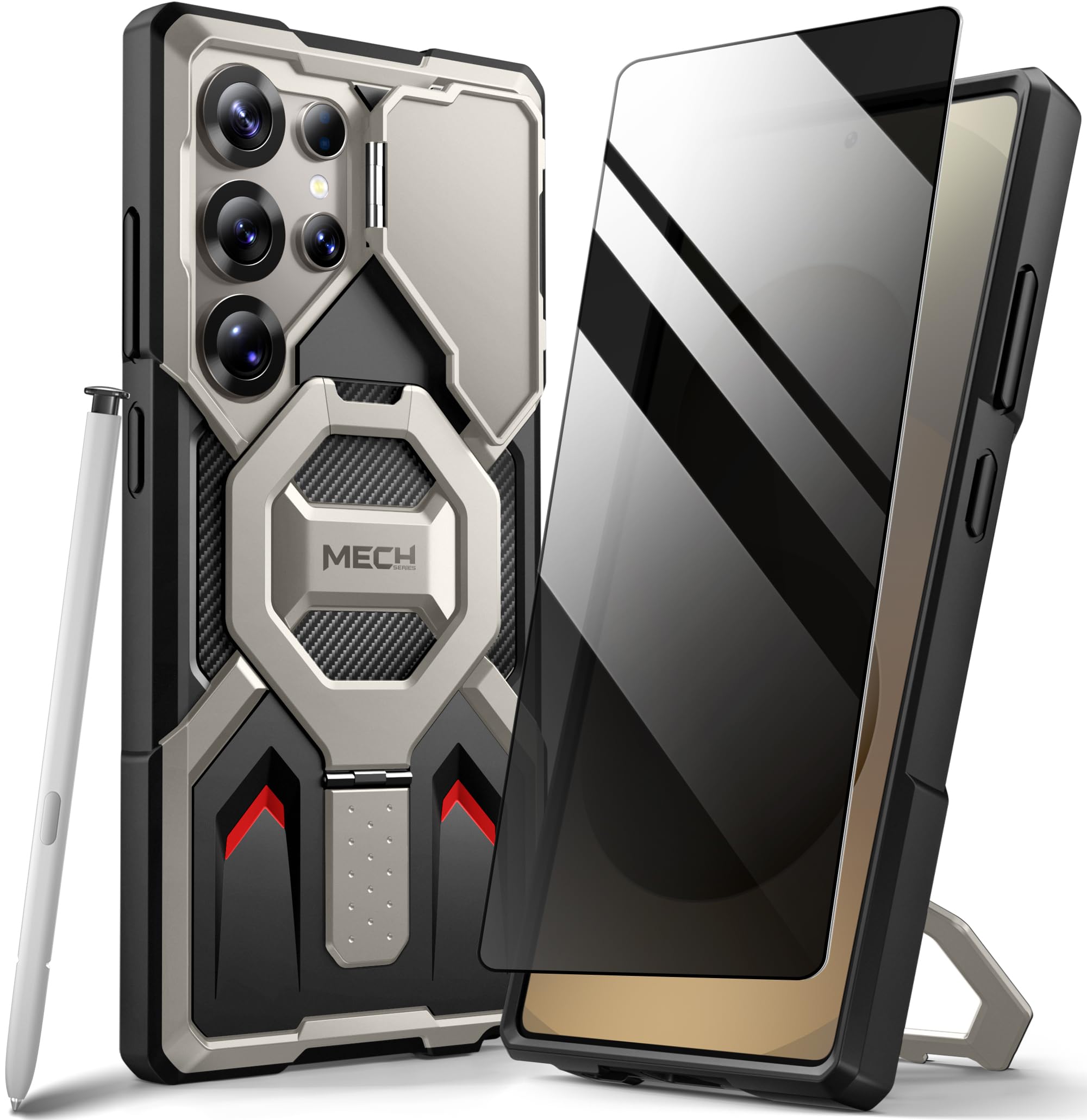 TONGATE for Samsung Galaxy S24 Ultra Case Compatible with MagSafe, [Ring Stand & Camera Cover Kickstand]Rugged Shockproof Protection Phone Case for S24 Ultra with Screen Protector 6.8", Titanium Gray